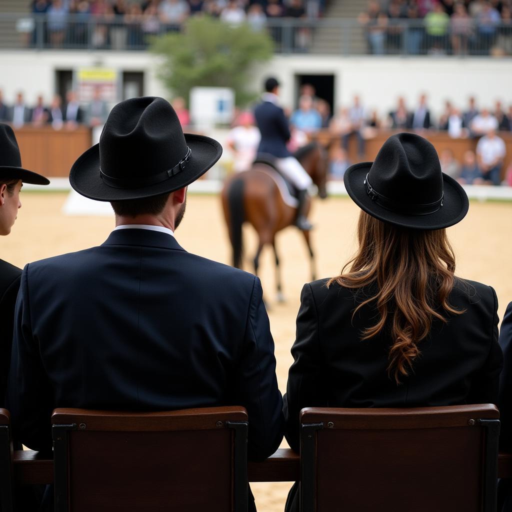 Judges observing horse and rider performance at the Buffalo International Horse Show