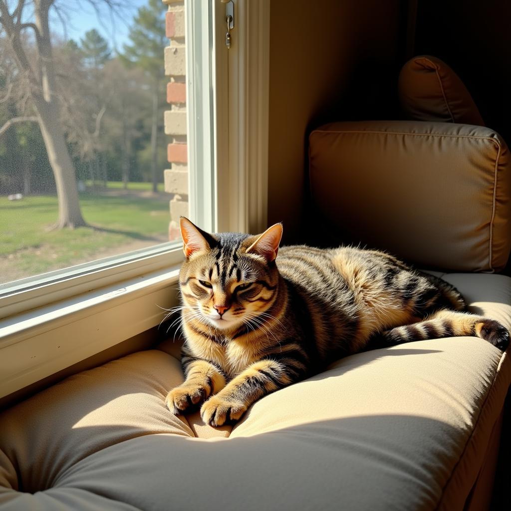 Cat Lounging in Sunbeam at 315 Iron Horse Way