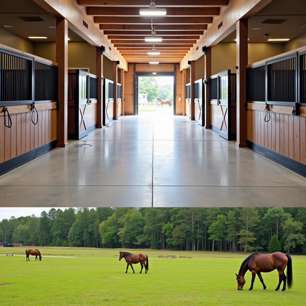 Modern horse boarding facility in Charleston SC with spacious stalls and ample turnout areas