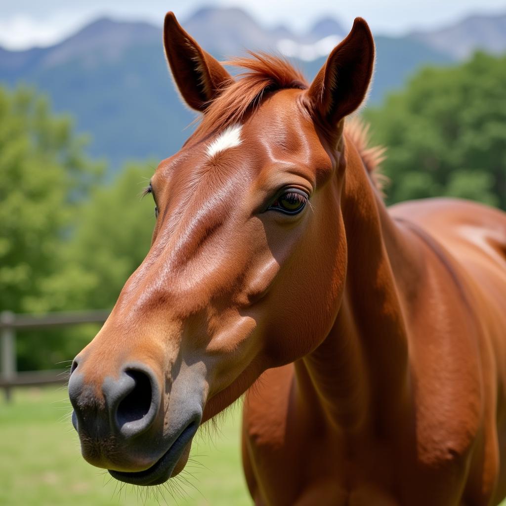 Chestnut Mare Close-Up Portrait