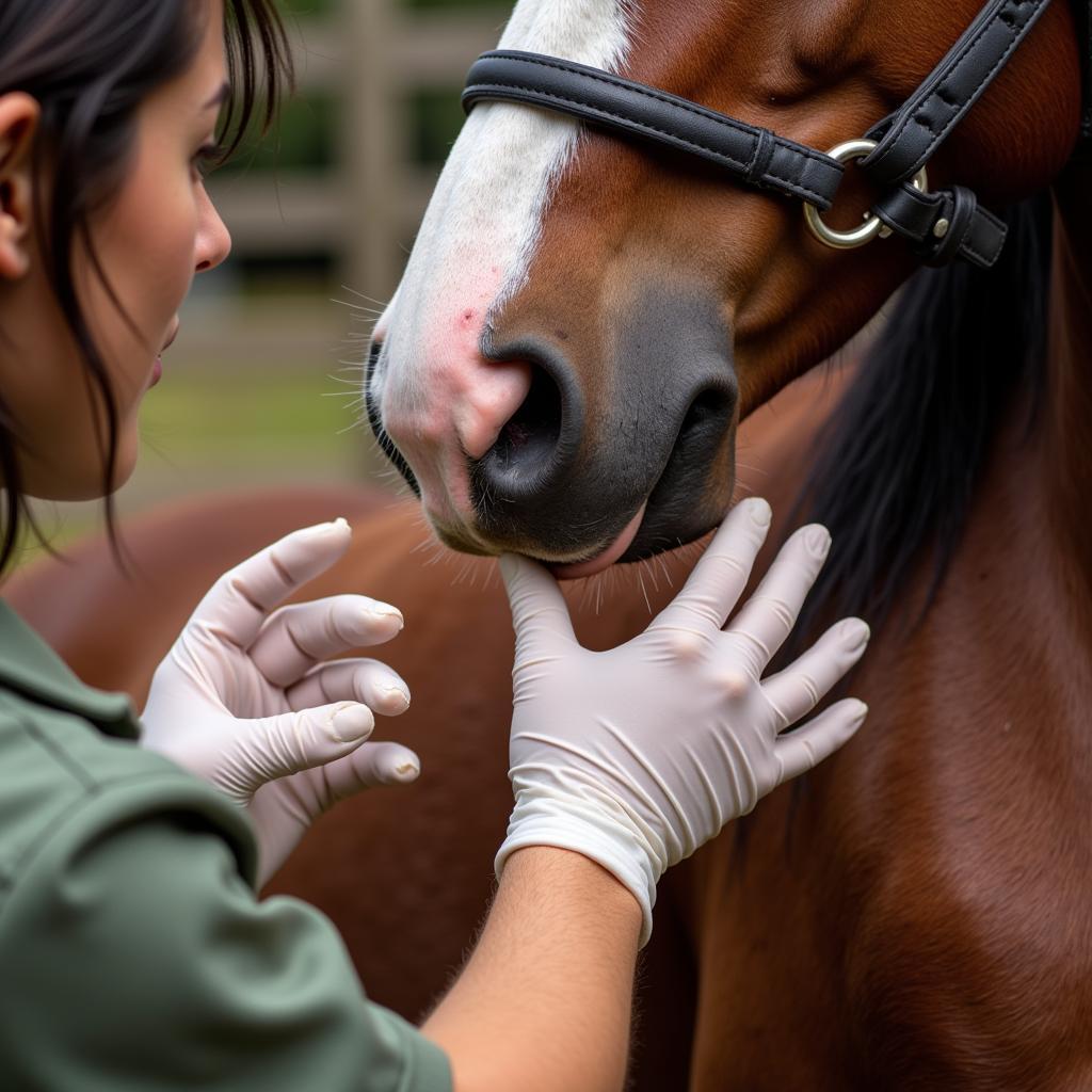 Cleaning a Horse's Wound Before Applying Cream