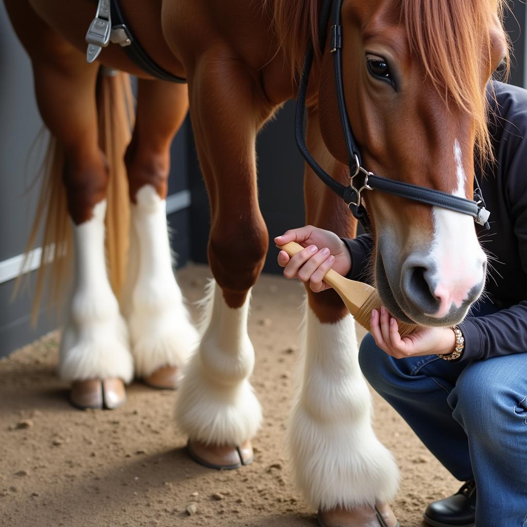 Grooming a Clydesdale Horse in Lexington SC