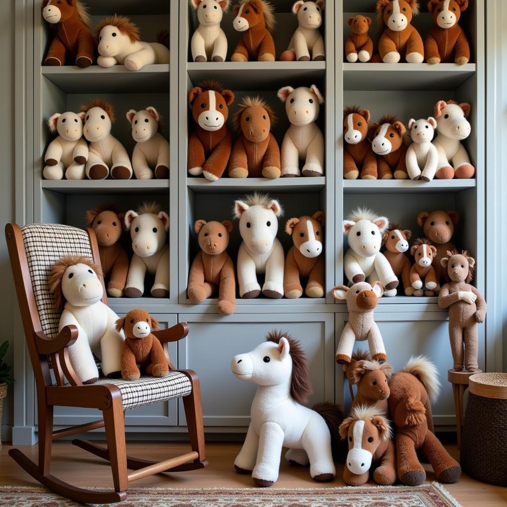 Collection of Stuffed Horses Displayed