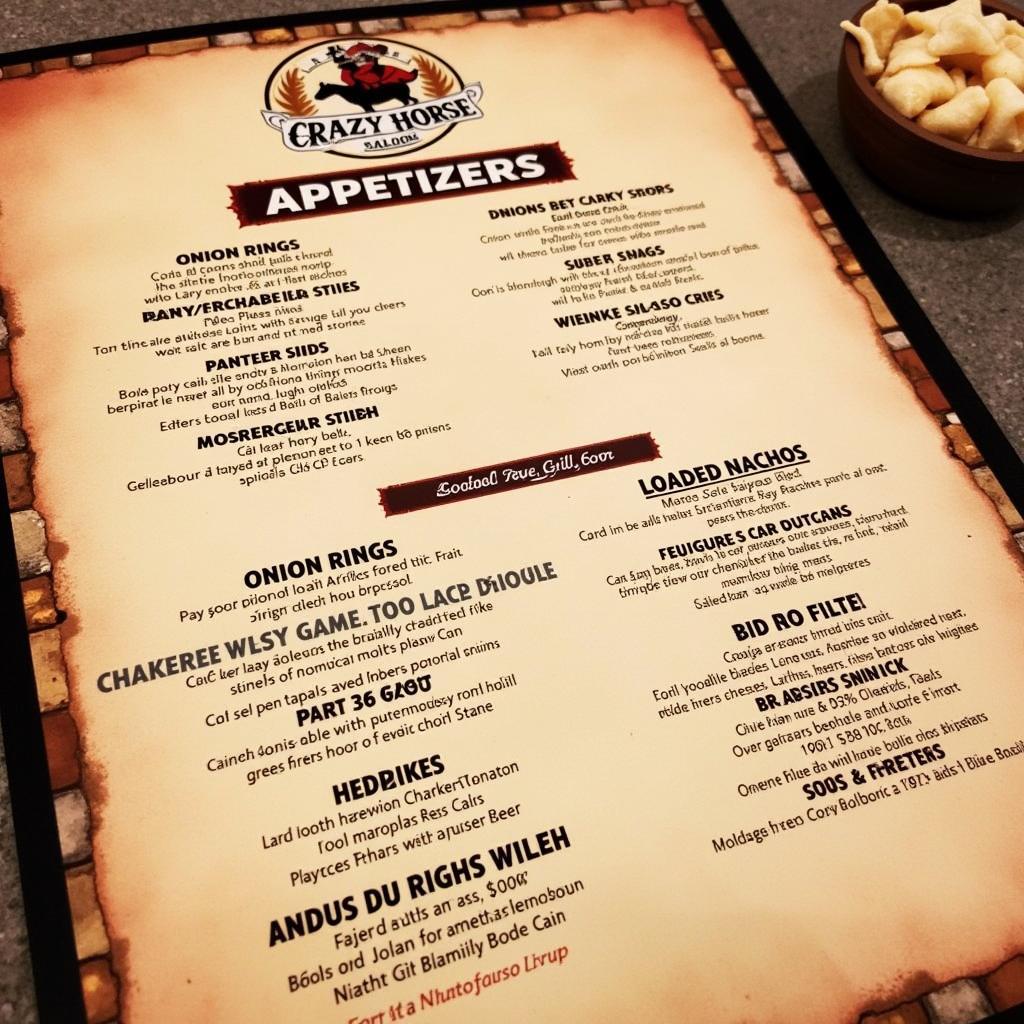 Crazy Horse Saloon and Grill Appetizer Menu