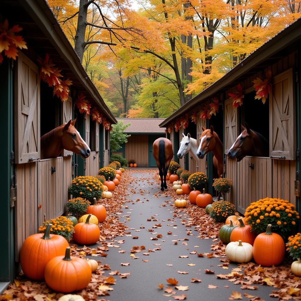 Decorated Stable with Pumpkins