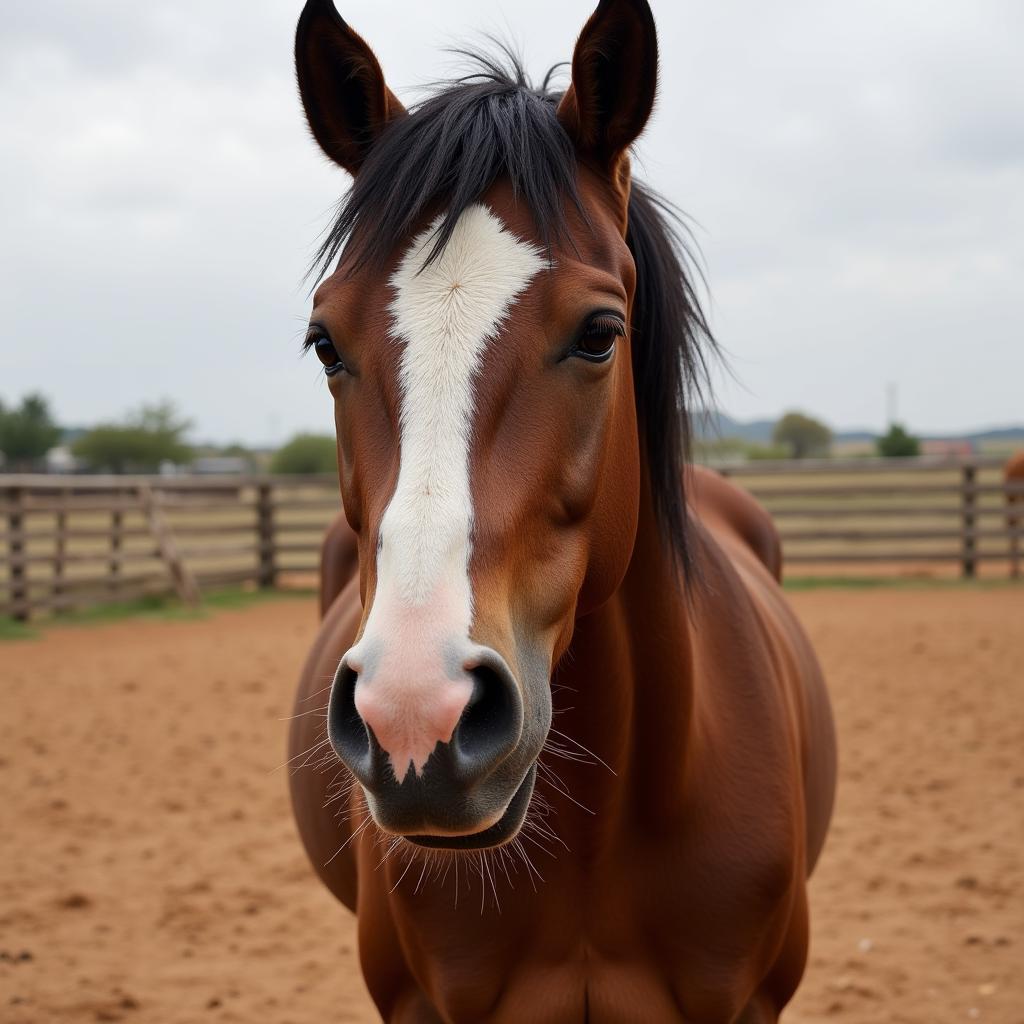 Dehydrated Horse Showing Sunken Eyes Above