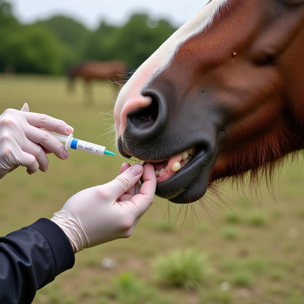 Administering Deworming Medication to a Horse in Texas