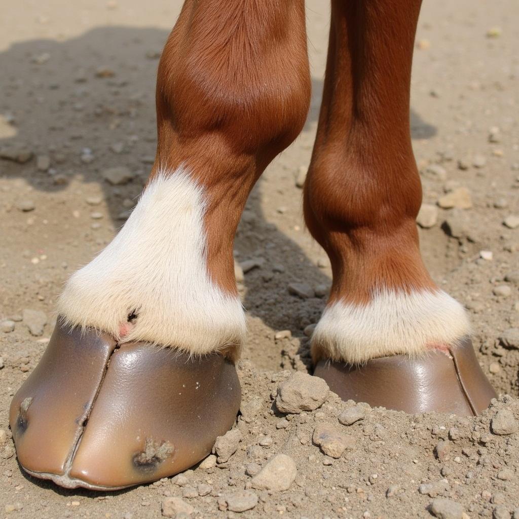 Photograph showing the early stages of canker in a horse's hoof.