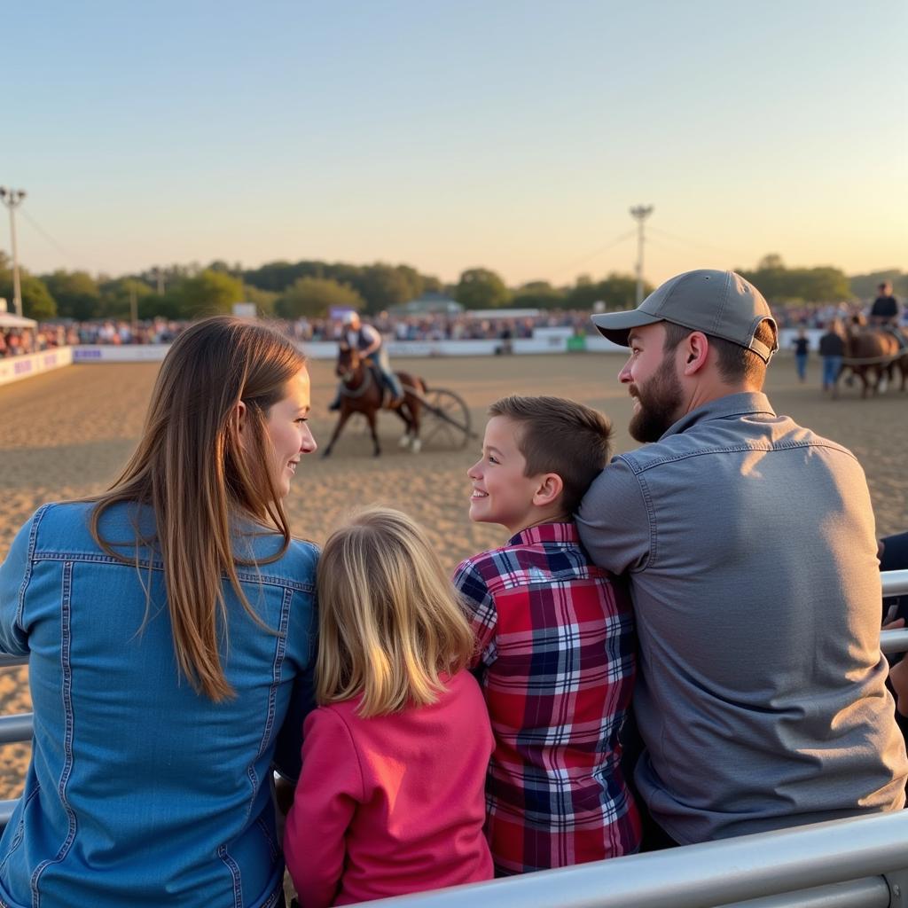 Family enjoying a draft horse pulling event