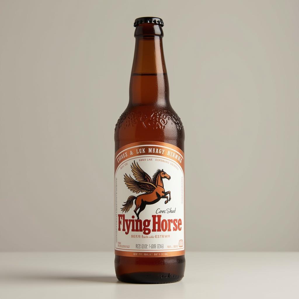 Close up of a Flying Horse Beer bottle