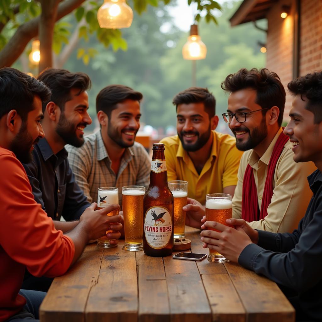 People enjoying Flying Horse Beer in India