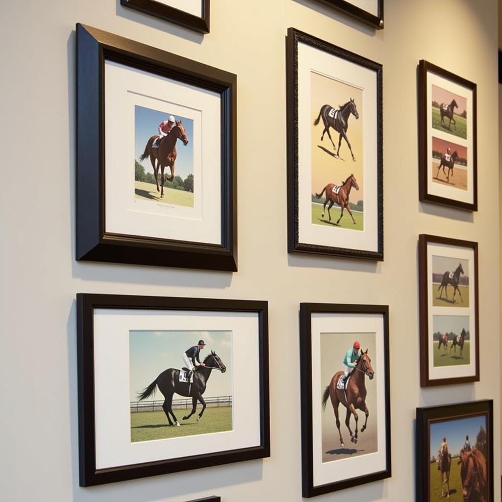 Framing Horse Racing Prints for Display, showing different framing styles and wall layouts.