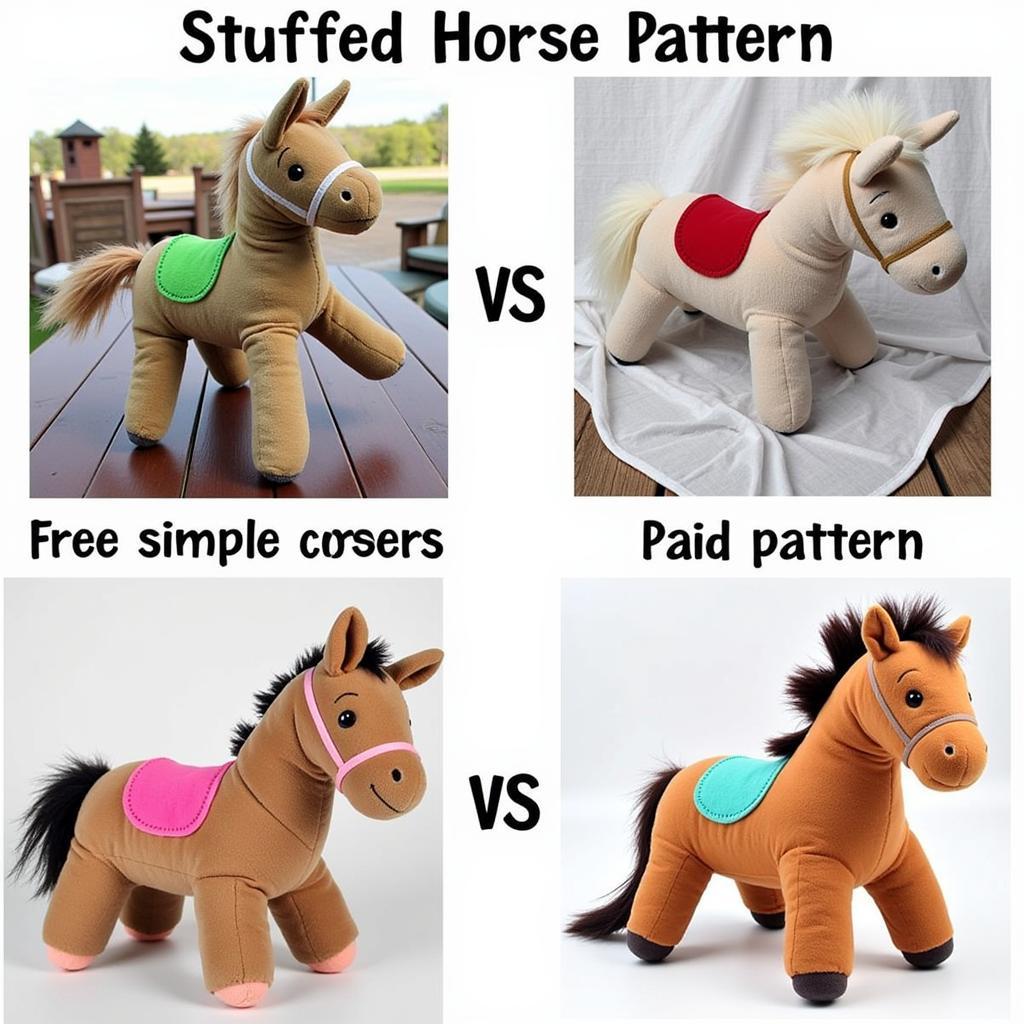 Comparing free and paid stuffed horse patterns, showcasing the differences in detail and complexity.