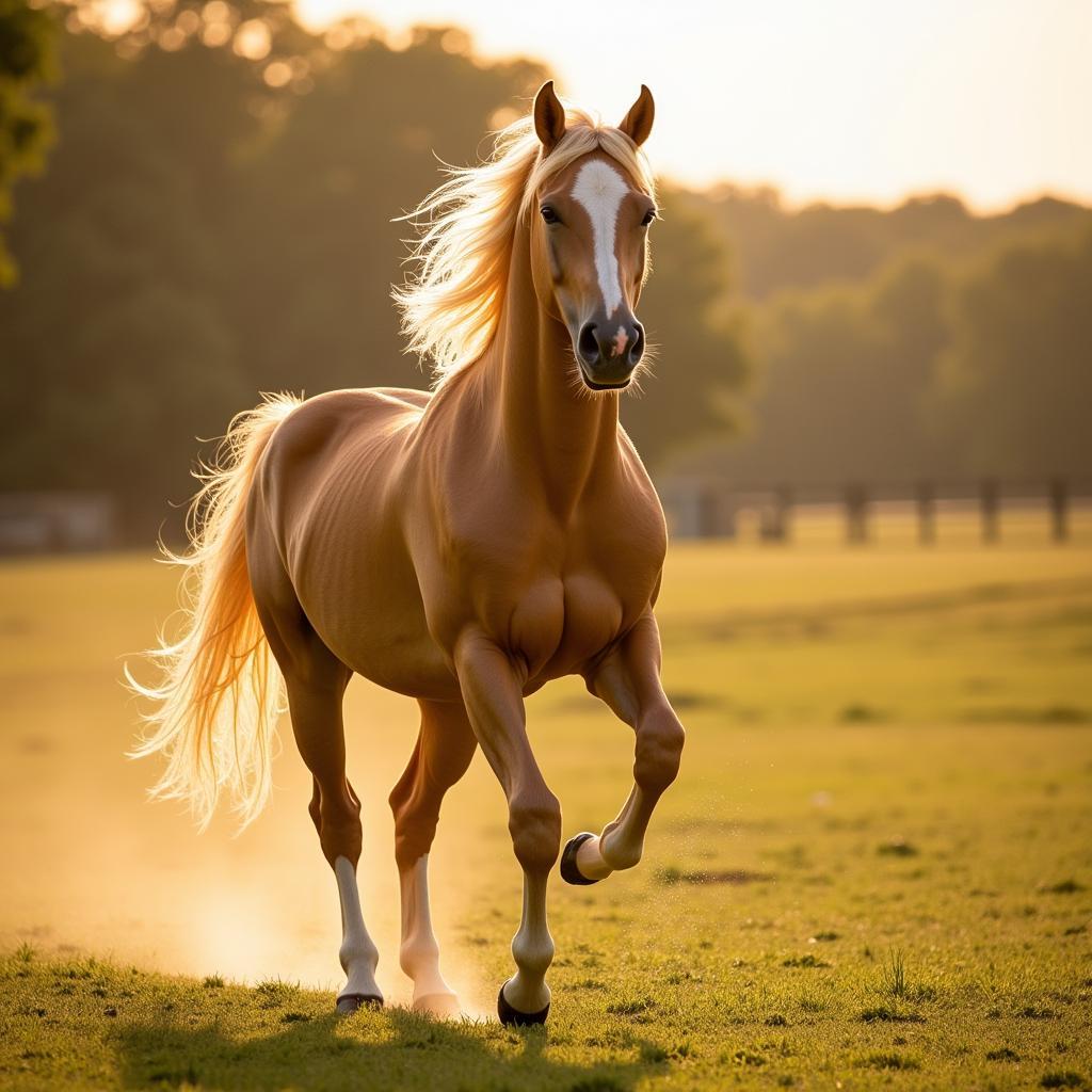 Gold Horse Running in a Field