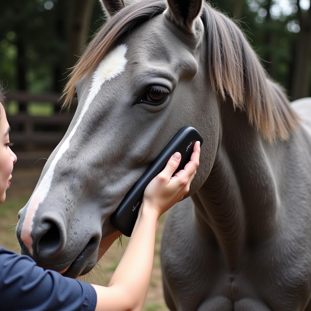 Grooming an Arabian Gray Horse