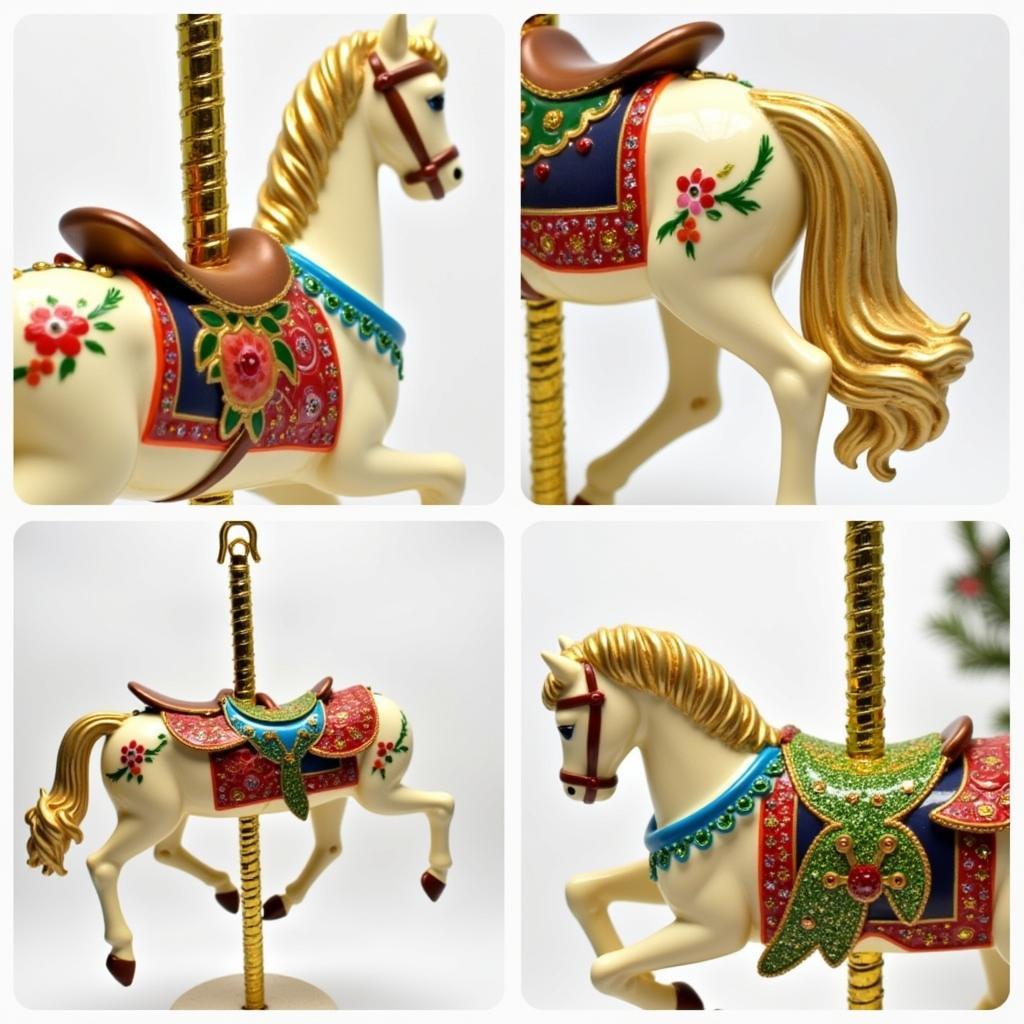 Close-up shots of details on a Hallmark carousel horse ornament