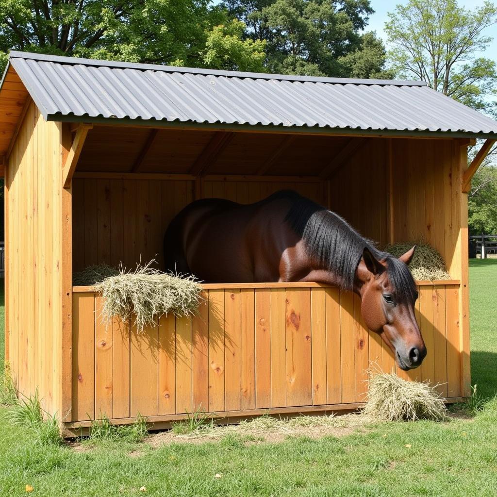 Hay Feeder with Roof for Horses