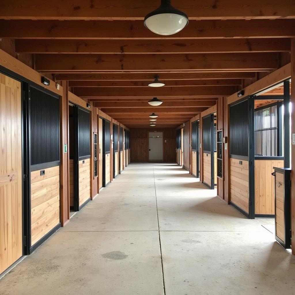 Clean and well-ventilated horse stables at Hidden Acres Horse Farm