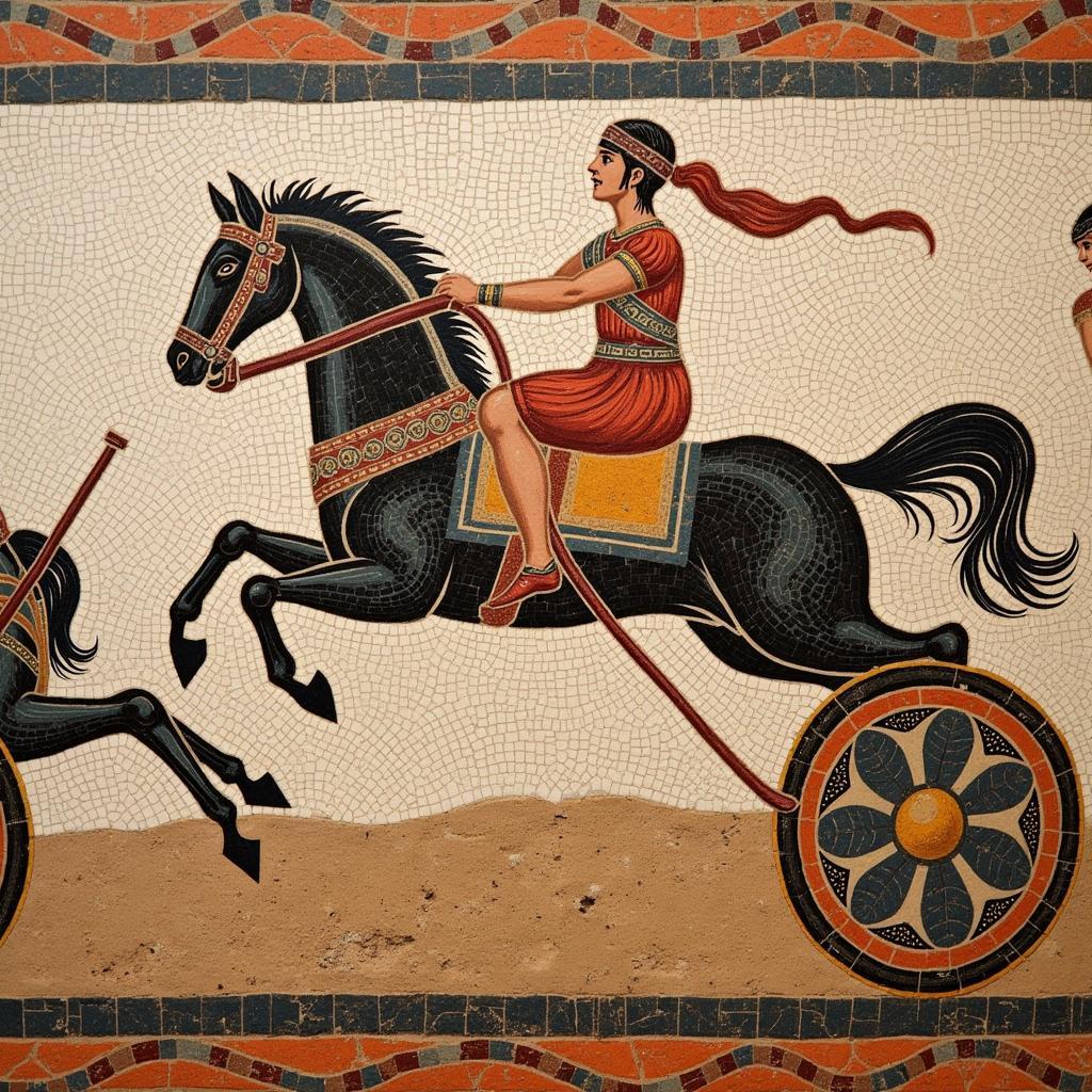 Horse Jumping in Ancient Rome Mosaic