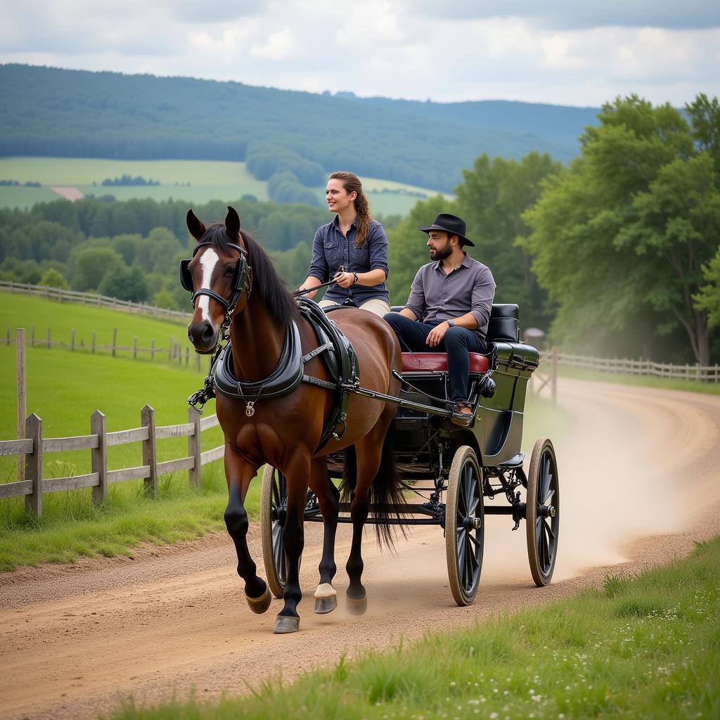 Horse and Carriage Driving through Scenic Landscape