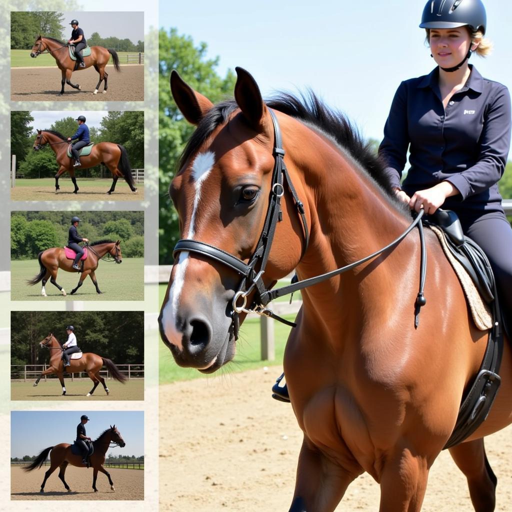 Horse and handler using a hybrid halter for riding