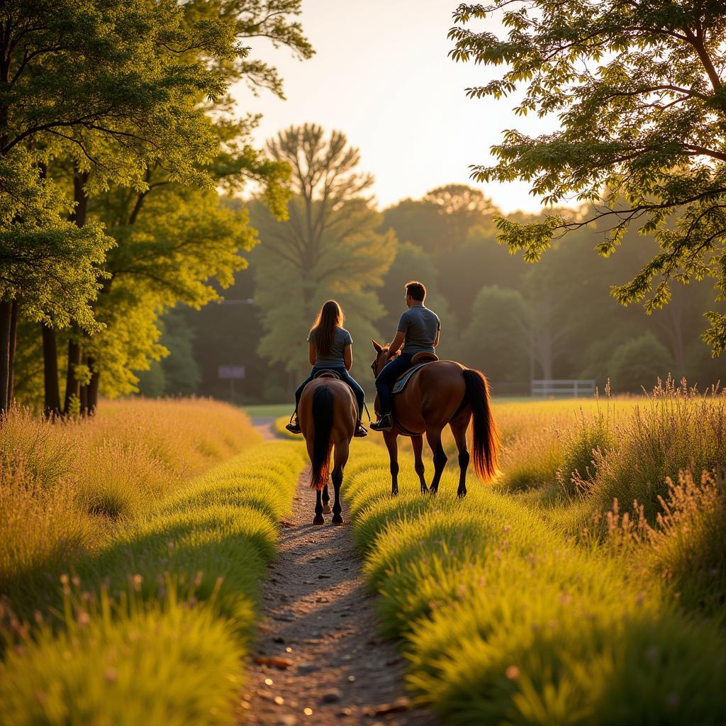 Horse and rider enjoying a trail ride in Fayetteville, AR