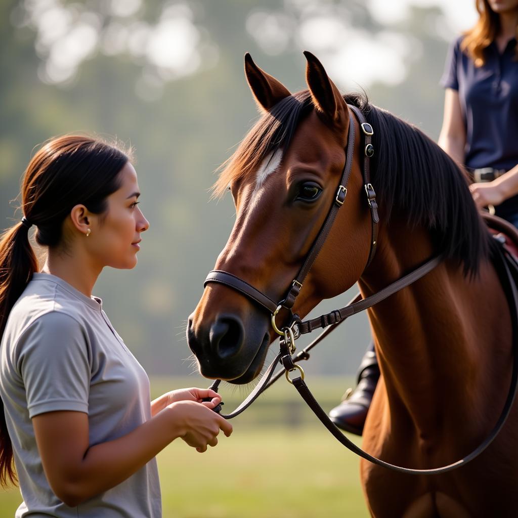 Horse Being Trained with Hackamore