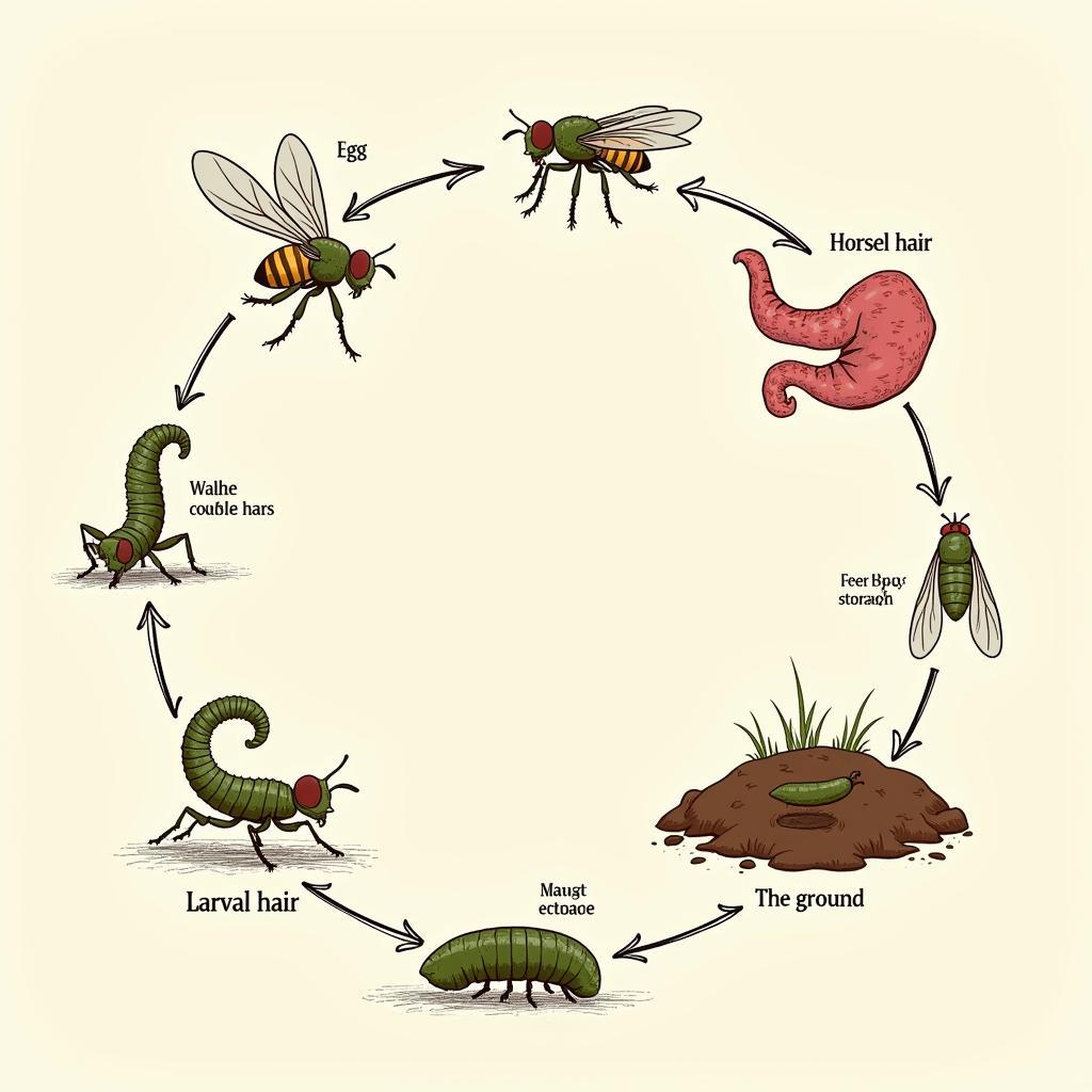 Horse Bot Fly Life Cycle Illustration