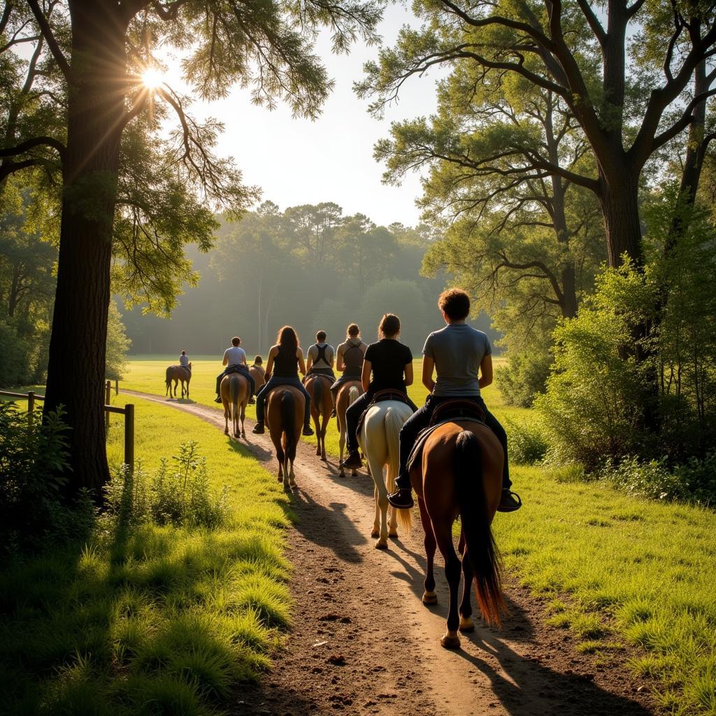 Horseback riding on a scenic trail in a Florida horse camp