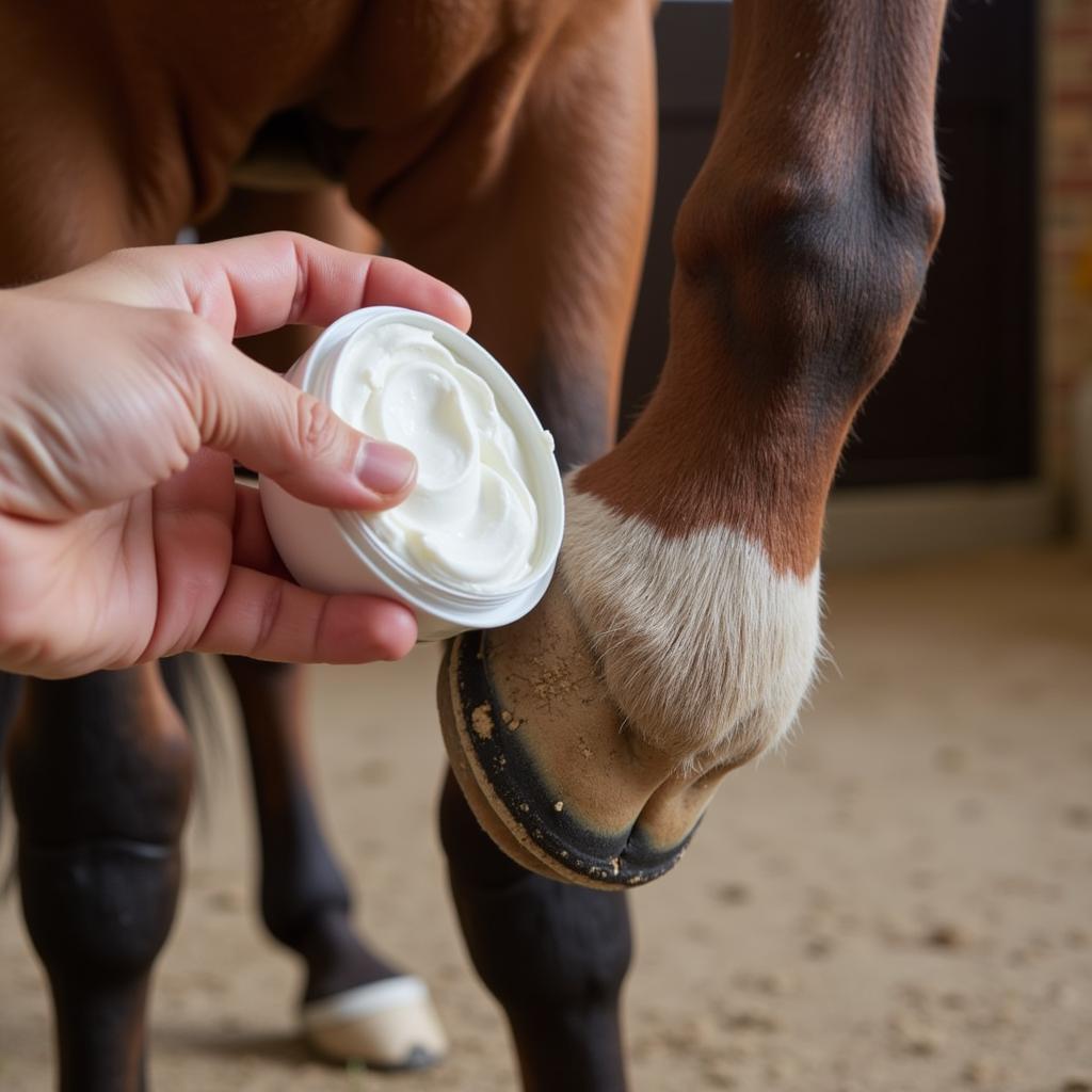 Applying Udder Cream to Horse's Chapped Heels