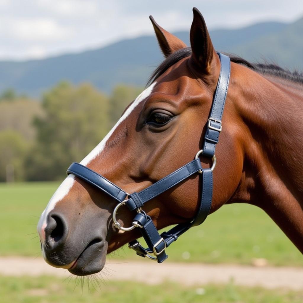 Horse wearing a cribbing collar