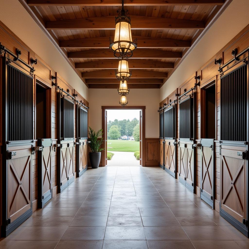 Custom horse stable design with personalized stalls and amenities.