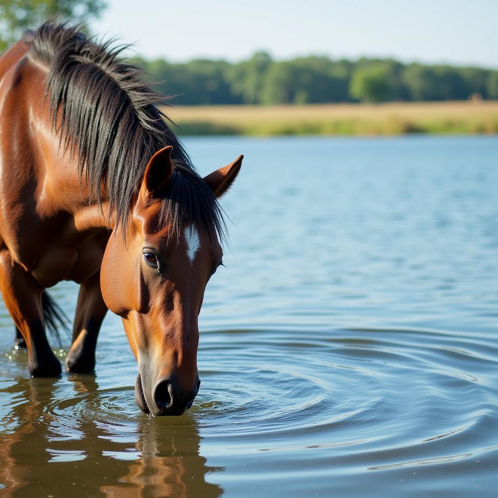 Horse Drinking from a Lakeside