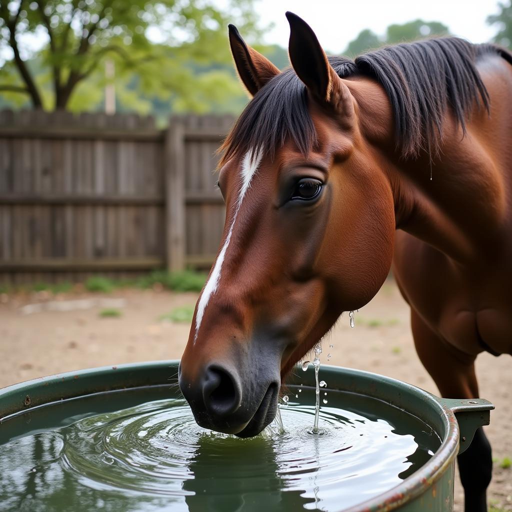 Hydrated Horse Drinking From a Water Trough