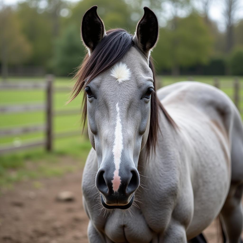 Alert horse with ears forward