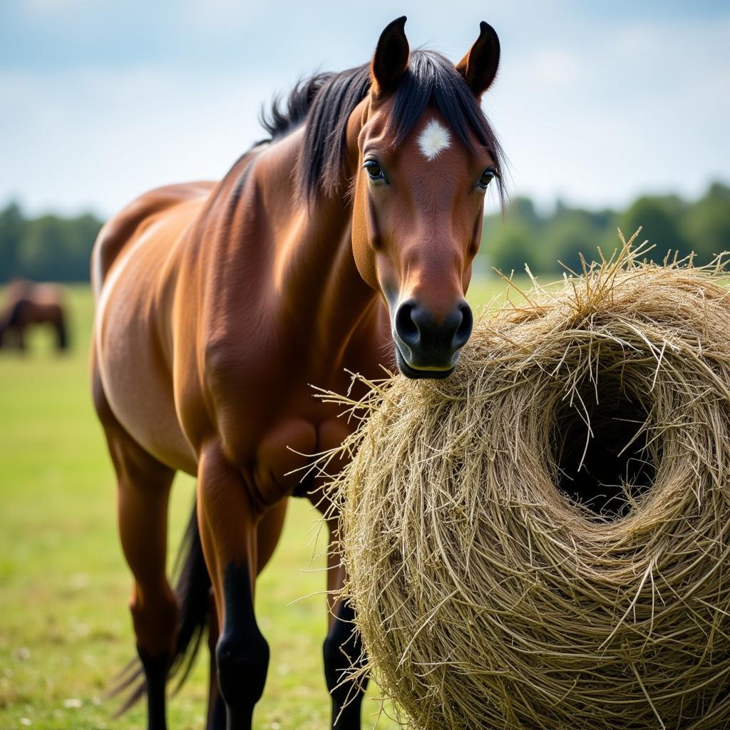 Horse Enjoying a Hay Ball