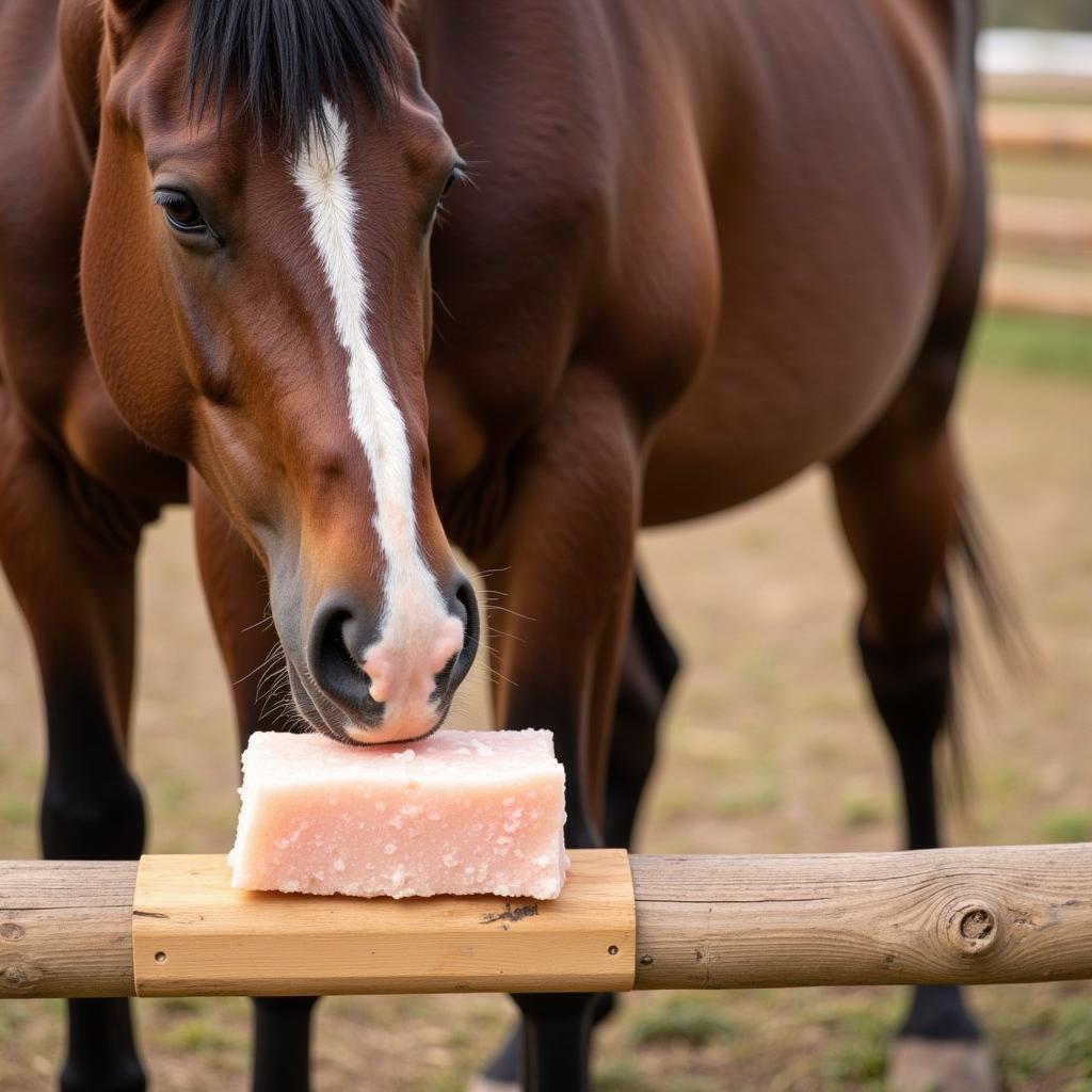 Horse Eating an Iodized Salt Block