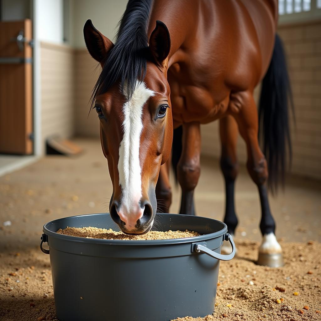 Horse Eating Strongid Mixed Feed