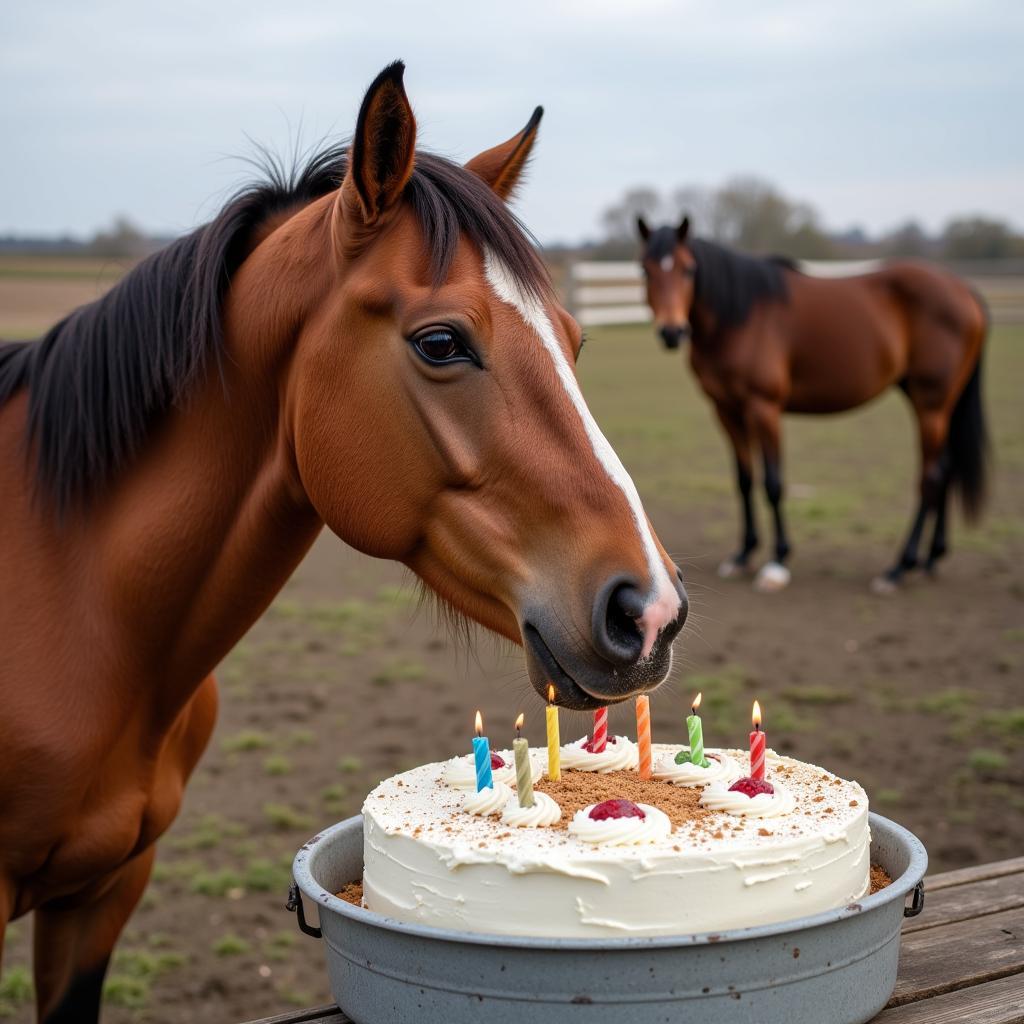 Horse Enjoying Birthday Cake