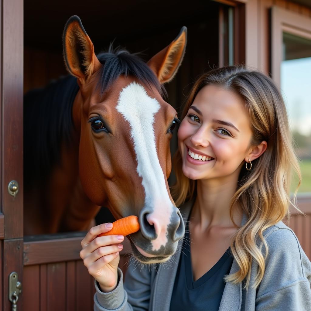 Horse Enjoying a Carrot Treat