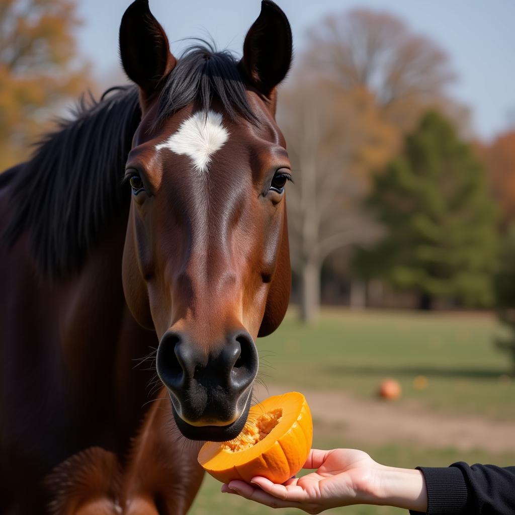 Horse Enjoying a Pumpkin Treat