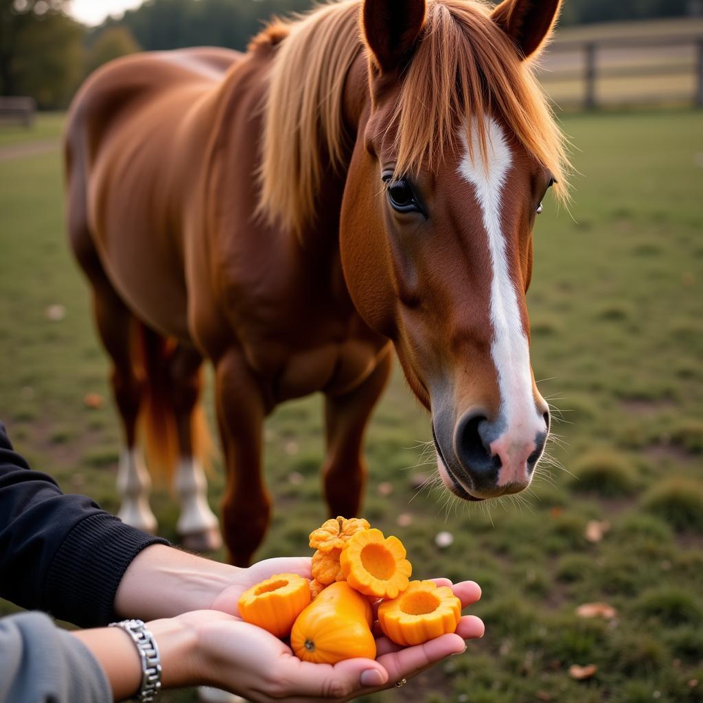 Horse Eating Pumpkin Treats