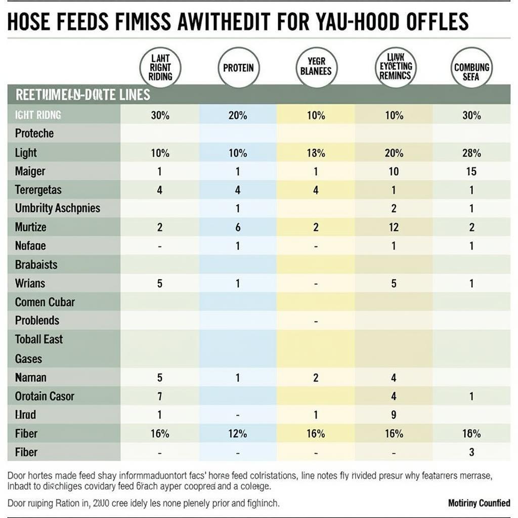 Horse Feed Comparison Chart Based on Activity Level