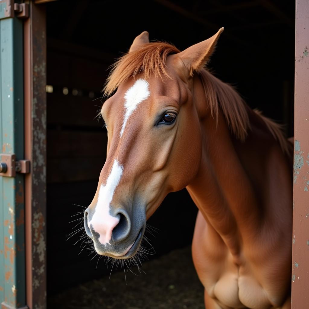 Horse with flared nostrils at rest