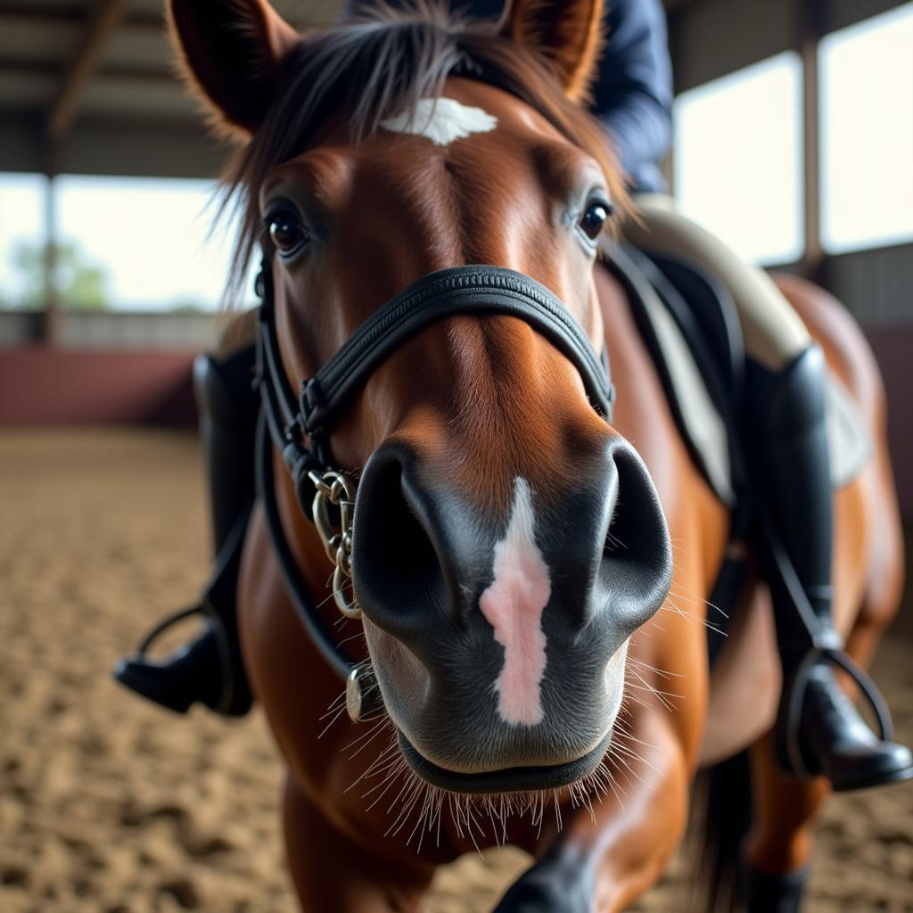 Horse flaring nostrils during exercise