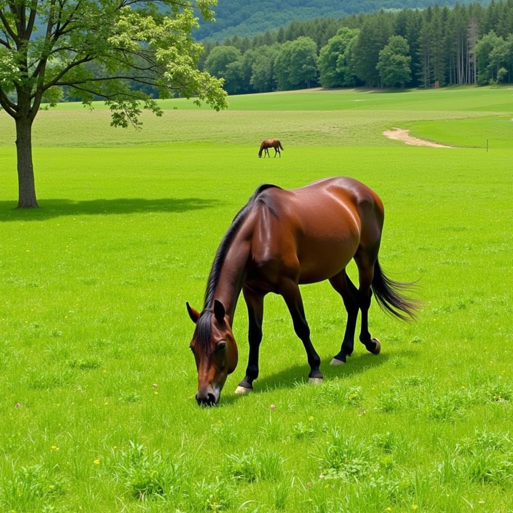 Horse Grazing in a Healthy Pasture