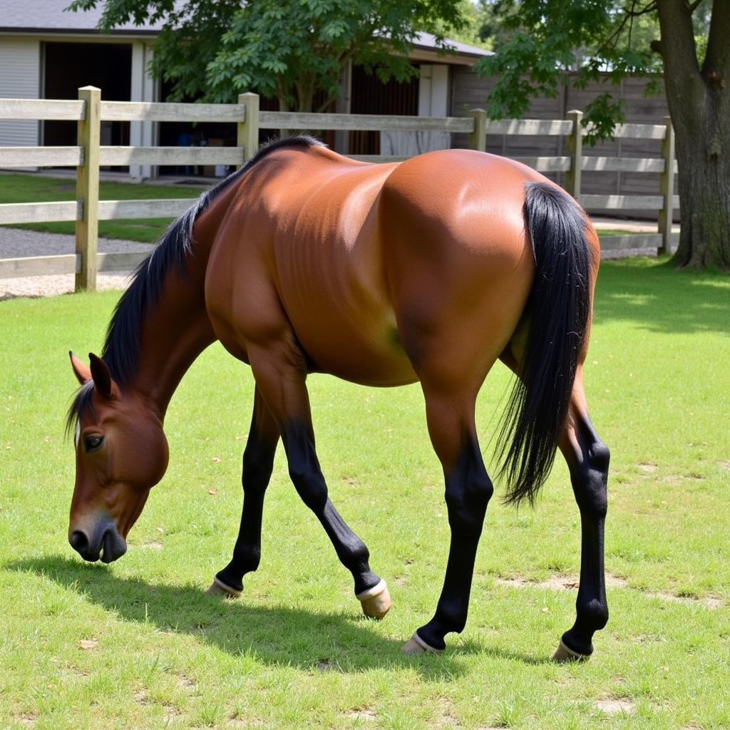 Horse Grazing in a Small Paddock