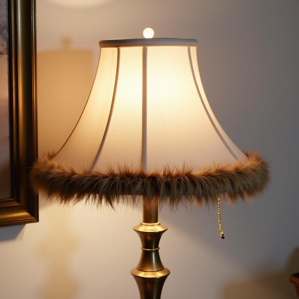 A lampshade adorned with a horse hair hem