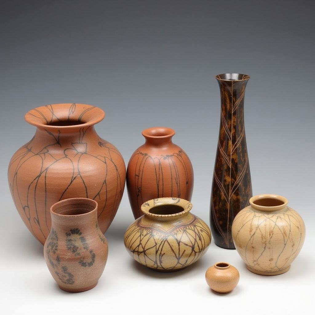 Variety of Horse Hair Pottery Vases