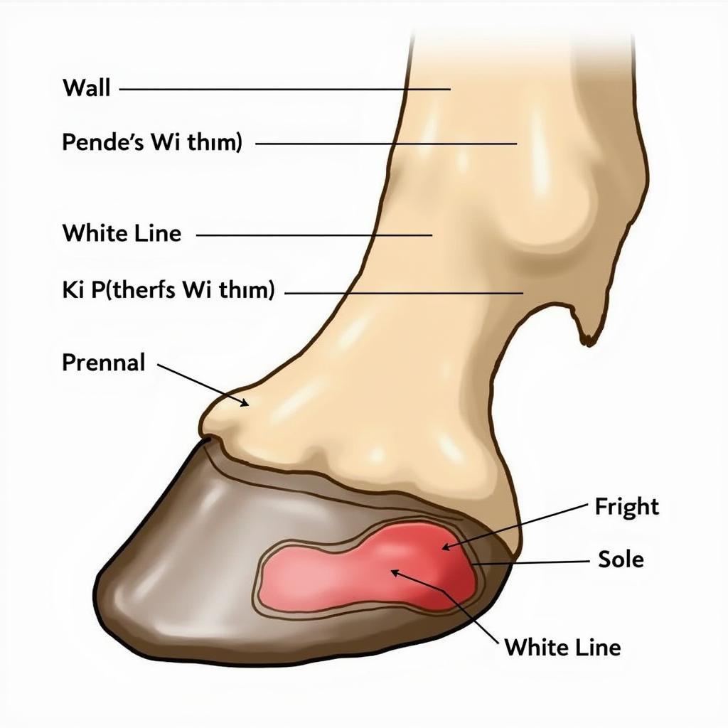 Diagram illustrating horse hoof anatomy with a highlighted tear